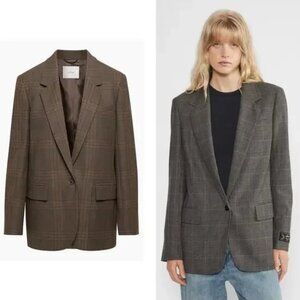 Aritzia Wilfred Generation Blazer Brown Plaid Twill Single Breasted Medium